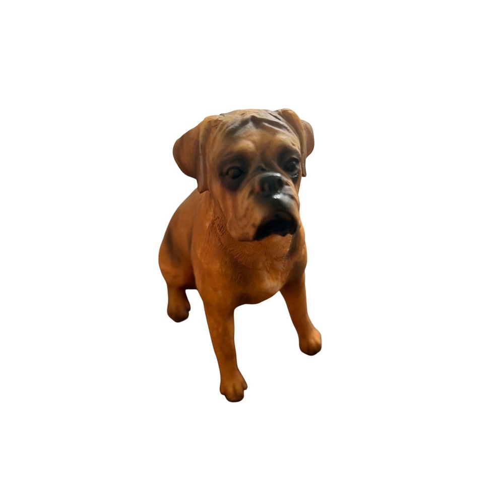 Vintage Boxer Dog Figurine Realistic Fawn Seated Canine Statue 5 Inch